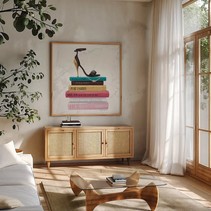 Paris Style III Marble Sq by Marco Fabiano. Shown in a natural wood frame in a cozy modern living room. Available as an archival giclee rolled canvas, fine art paper, or poster print. SKU 69130a.