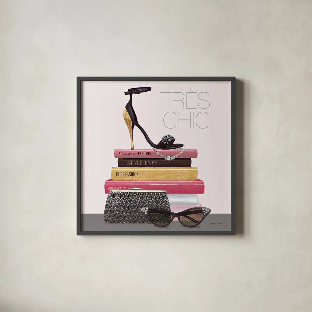 Paris Style III Sq Gold and Black by Marco Fabiano. Shown in a sleek black glass frame for a contemporary gallery look. Available as an archival giclee rolled canvas, fine art paper, or poster print. SKU 18850a.