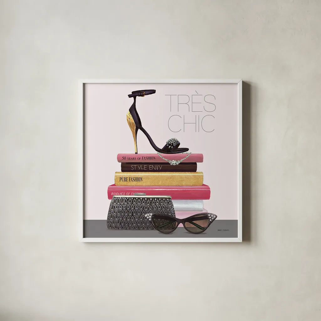 Paris Style III Sq Gold and Black by Marco Fabiano. Shown in a crisp white glass frame for a clean and minimalist style. Available as an archival giclee rolled canvas, fine art paper, or poster print. SKU 18850a.