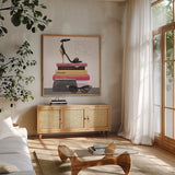 Paris Style III Sq Gold and Black by Marco Fabiano. Shown in a natural wood frame in a cozy modern living room. Available as an archival giclee rolled canvas, fine art paper, or poster print. SKU 18850a.