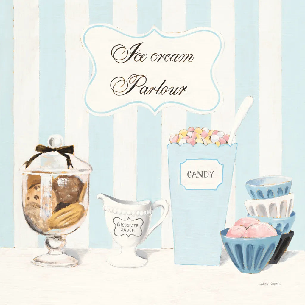 Parlour Shoppe Ice Cream Parlour Square by Marco Fabiano. SKU 32652a. Archival Giclee Fine art print for wall decor.