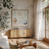 Parlour Shoppe Ice Cream Parlour Square by Marco Fabiano. Shown in a natural wood frame in a cozy modern living room. Available as an archival giclee rolled canvas, fine art paper, or poster print. SKU 32652a.