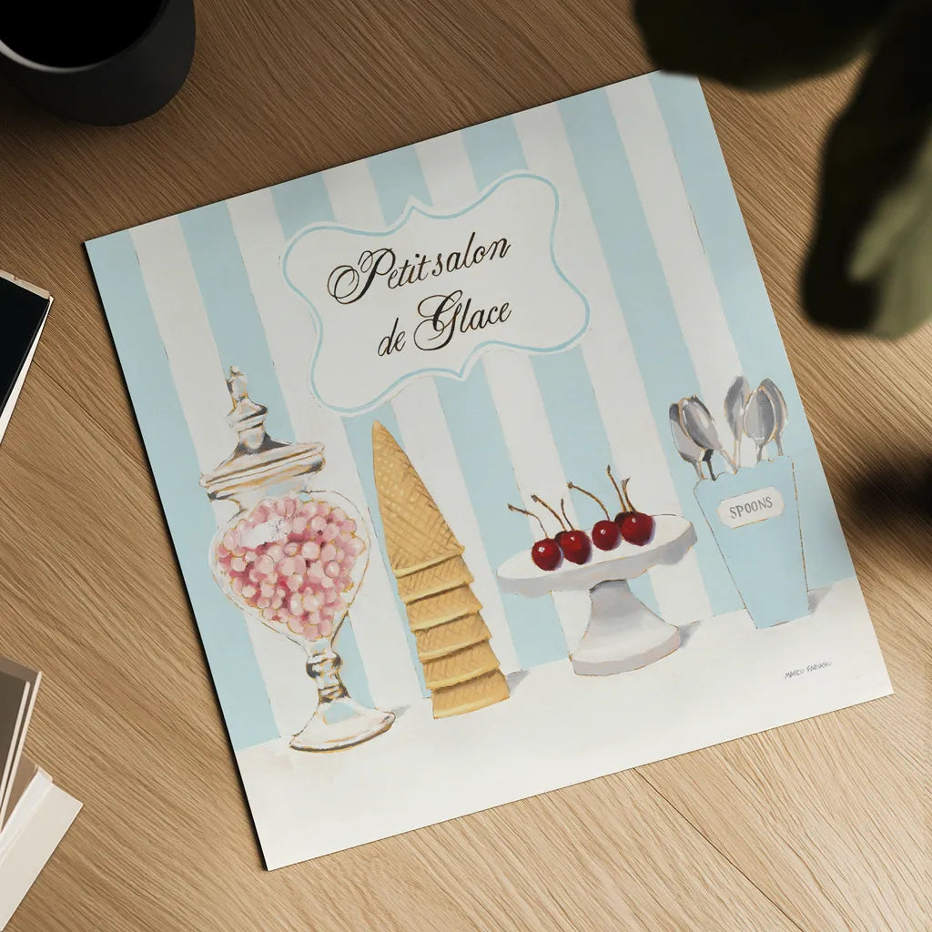 Parlour Shoppe Petit Salon de Glace Square by Marco Fabiano. Shown as a detailed flat fine art print, highlighting archival giclee quality. Available as an archival giclee rolled canvas, fine art paper, or poster print. SKU 32649a.