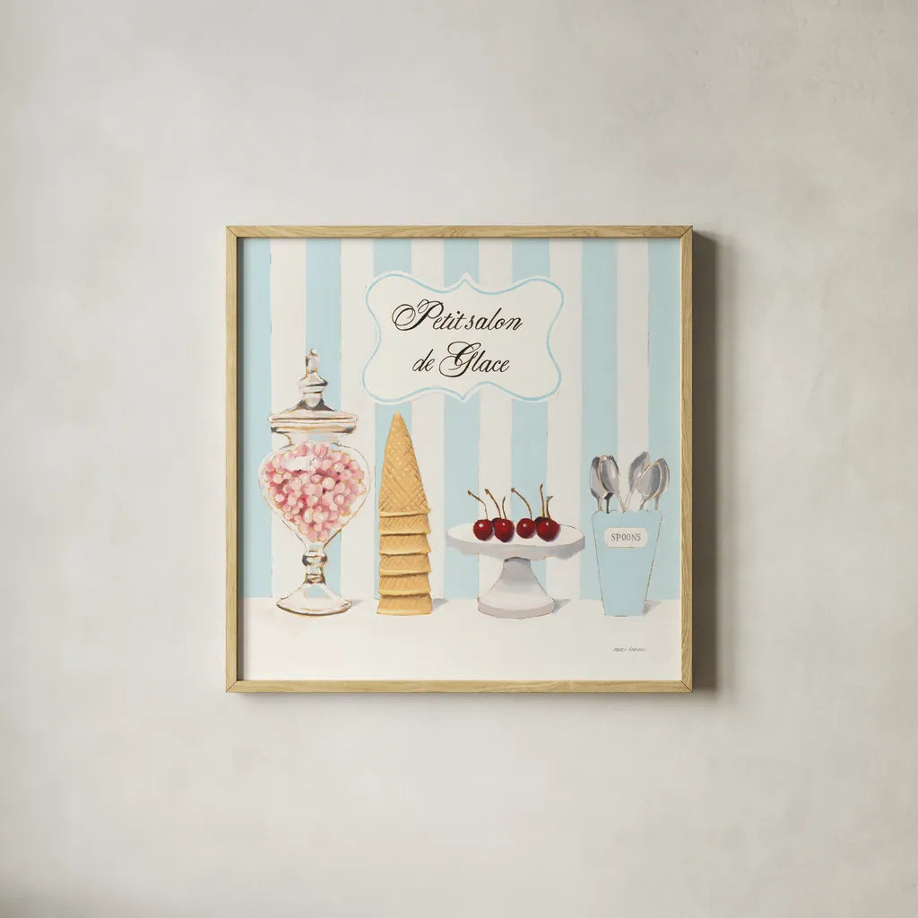 Parlour Shoppe Petit Salon de Glace Square by Marco Fabiano. Shown in a natural wood glass frame for a timeless modern aesthetic. Available as an archival giclee rolled canvas, fine art paper, or poster print. SKU 32649a.