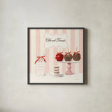 Parlour Shoppe Sweet Treats Square by Marco Fabiano. Shown in a sleek black glass frame for a contemporary gallery look. Available as an archival giclee rolled canvas, fine art paper, or poster print. SKU 32651a.