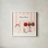 Parlour Shoppe Sweet Treats Square by Marco Fabiano. Shown in a crisp white glass frame for a clean and minimalist style. Available as an archival giclee rolled canvas, fine art paper, or poster print. SKU 32651a.