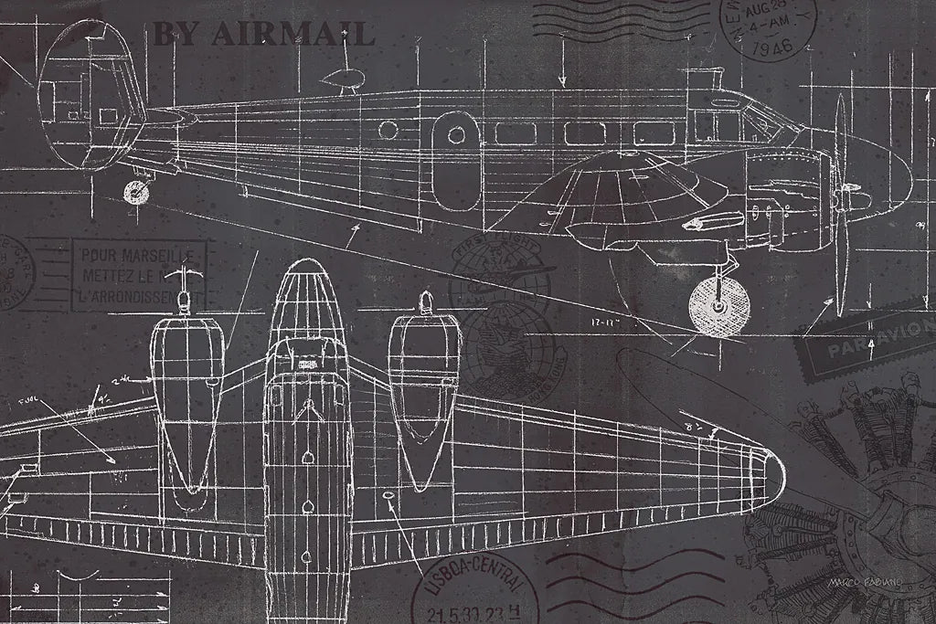 Plane Blueprint I by Marco Fabiano. SKU 13661i. Archival Giclee Fine art print for wall decor.
