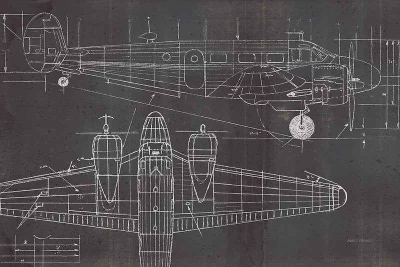 Plane Blueprint I No Words Post by Marco Fabiano. SKU 33823i. Archival Giclee Fine art print for wall decor.