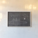Plane Blueprint I No Words Post by Marco Fabiano. shown as a paper print in a white frame. Available as a archival giclee rolled canvas, fine art paper, or poster print. SKU 33823i.