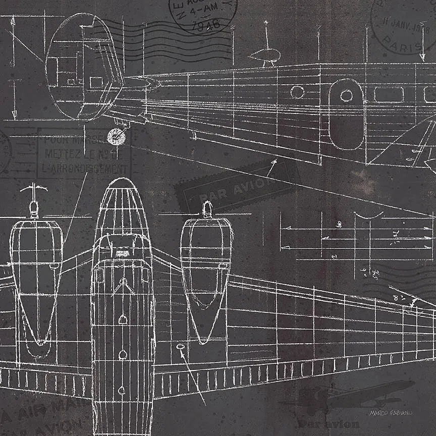 Plane Blueprint II by Marco Fabiano. SKU 14259a. Archival Giclee Fine art print for wall decor.
