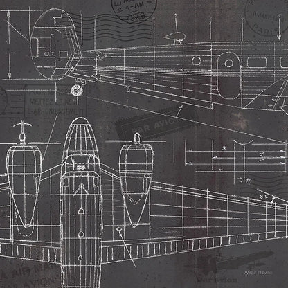 Plane Blueprint II by Marco Fabiano. SKU 14259a. Archival Giclee Fine art print for wall decor.