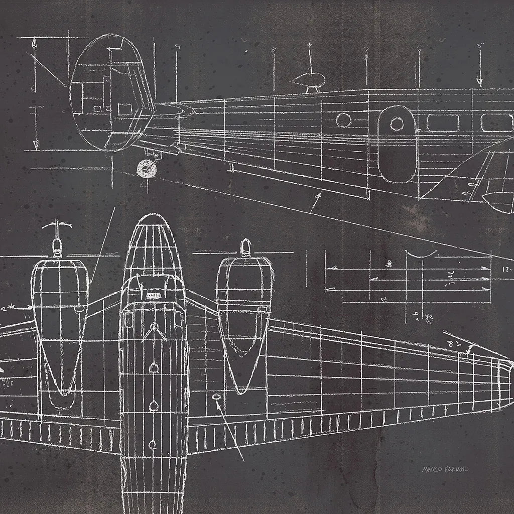 Plane Blueprint II No Words Post by Marco Fabiano. SKU 33824a. Archival Giclee Fine art print for wall decor.