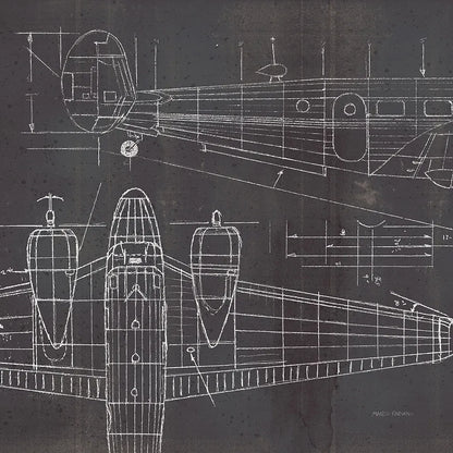 Plane Blueprint II No Words Post by Marco Fabiano. SKU 33824a. Archival Giclee Fine art print for wall decor.