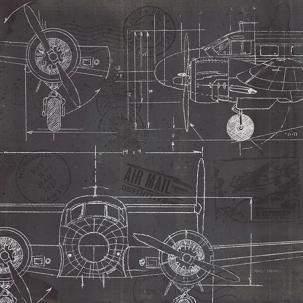 Plane Blueprint III by Marco Fabiano. SKU 14260a. Archival Giclee Fine art print for wall decor.