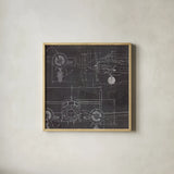 Plane Blueprint III by Marco Fabiano. Shown in a natural wood glass frame for a timeless modern aesthetic. Available as an archival giclee rolled canvas, fine art paper, or poster print. SKU 14260a.