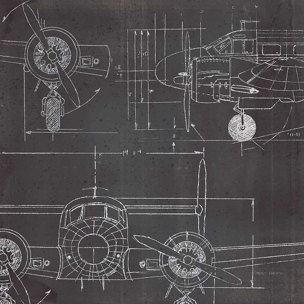 Plane Blueprint III No Words Post by Marco Fabiano. SKU 33825a. Archival Giclee Fine art print for wall decor.