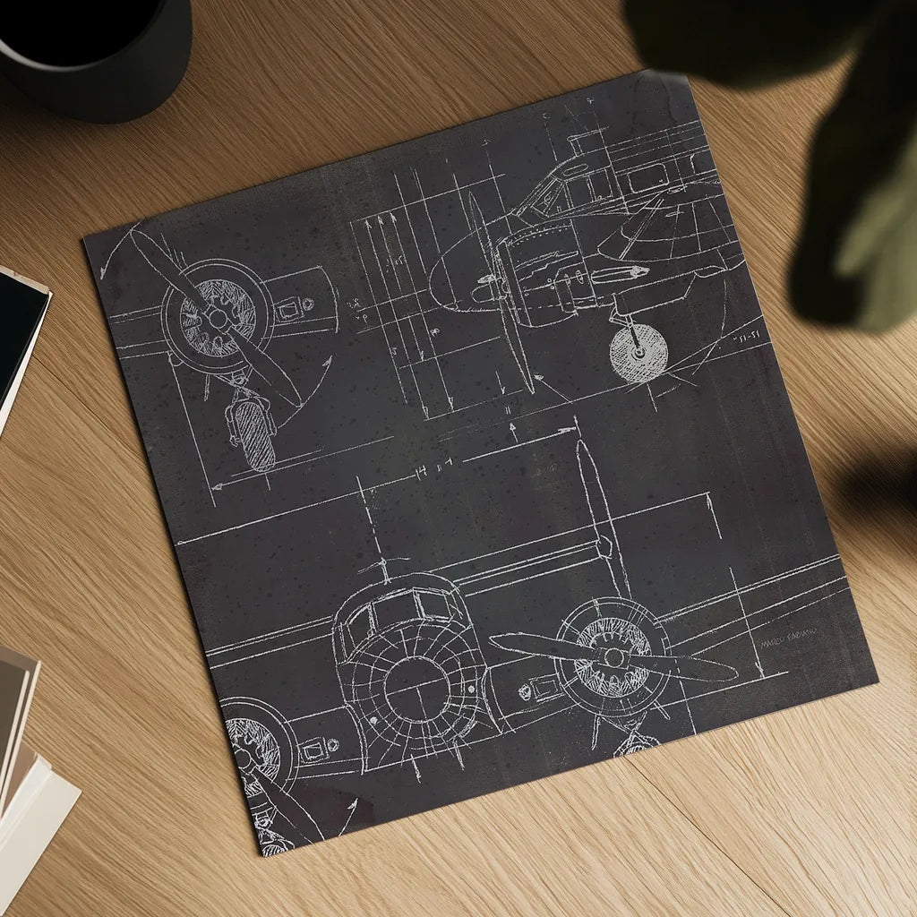 Plane Blueprint III No Words Post by Marco Fabiano. Shown as a detailed flat fine art print, highlighting archival giclee quality. Available as an archival giclee rolled canvas, fine art paper, or poster print. SKU 33825a.