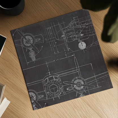 Plane Blueprint III No Words Post by Marco Fabiano. Shown as a detailed flat fine art print, highlighting archival giclee quality. Available as an archival giclee rolled canvas, fine art paper, or poster print. SKU 33825a.