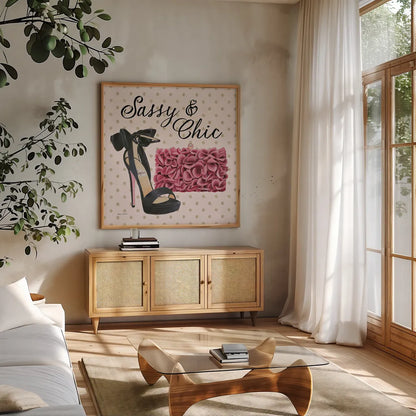 Simply Splendid I by Marco Fabiano. Shown in a natural wood frame in a cozy modern living room. Available as an archival giclee rolled canvas, fine art paper, or poster print. SKU 46468a.