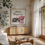 Simply Splendid IV by Marco Fabiano. Shown in a natural wood frame in a cozy modern living room. Available as an archival giclee rolled canvas, fine art paper, or poster print. SKU 46471a.