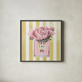 Simply Splendid Perfume by Marco Fabiano. Shown in a sleek black glass frame for a contemporary gallery look. Available as an archival giclee rolled canvas, fine art paper, or poster print. SKU 69126a.