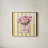 Simply Splendid Perfume by Marco Fabiano. Shown in a natural wood glass frame for a timeless modern aesthetic. Available as an archival giclee rolled canvas, fine art paper, or poster print. SKU 69126a.
