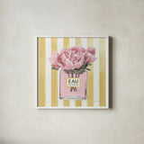 Simply Splendid Perfume by Marco Fabiano. Shown in a crisp white glass frame for a clean and minimalist style. Available as an archival giclee rolled canvas, fine art paper, or poster print. SKU 69126a.