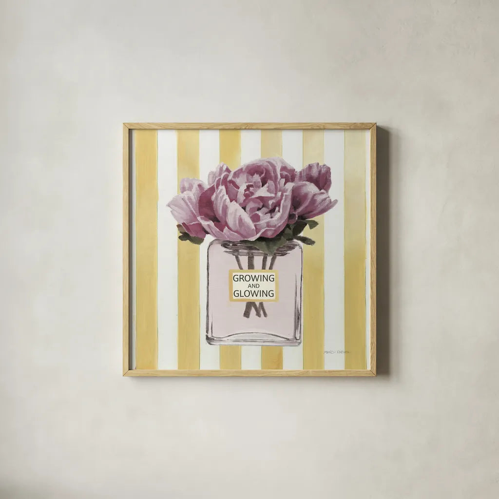 Simply Splendid Perfume v2 by Marco Fabiano. Shown in a natural wood glass frame for a timeless modern aesthetic. Available as an archival giclee rolled canvas, fine art paper, or poster print. SKU 99188a.