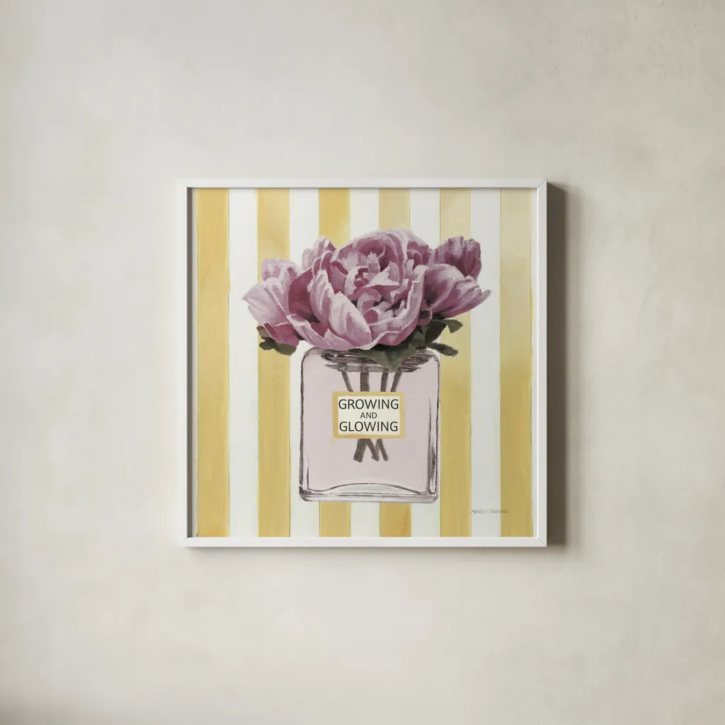 Simply Splendid Perfume v2 by Marco Fabiano. Shown in a crisp white glass frame for a clean and minimalist style. Available as an archival giclee rolled canvas, fine art paper, or poster print. SKU 99188a.