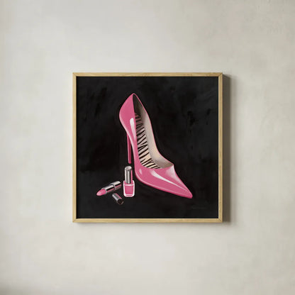The Pink Shoe I Crop by Marco Fabiano. Shown in a natural wood glass frame for a timeless modern aesthetic. Available as an archival giclee rolled canvas, fine art paper, or poster print. SKU 59164a.