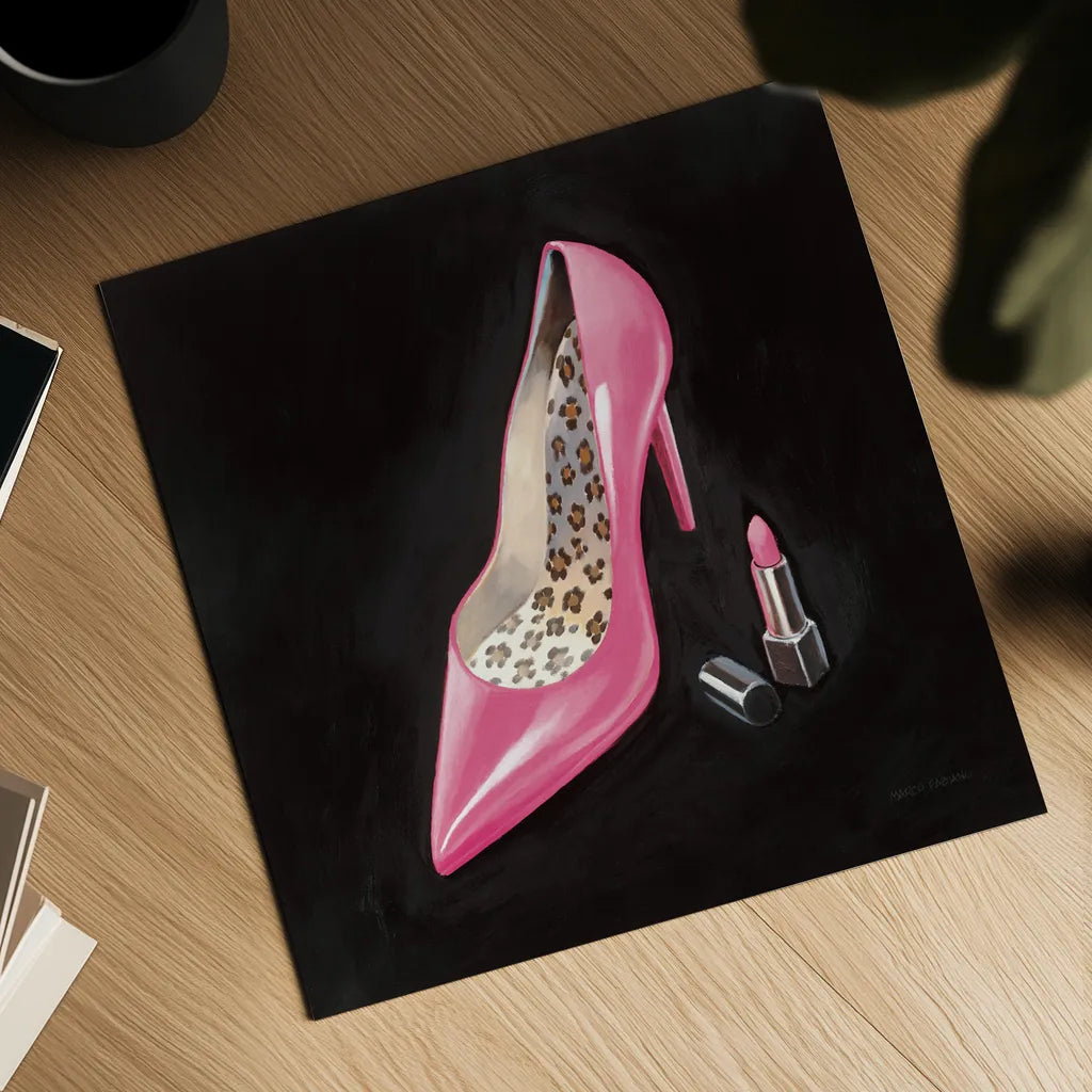 The Pink Shoe II Crop by Marco Fabiano. Shown as a detailed flat fine art print, highlighting archival giclee quality. Available as an archival giclee rolled canvas, fine art paper, or poster print. SKU 59165a.