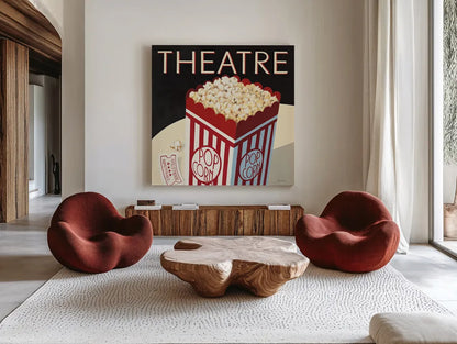 Theatre by Marco Fabiano. Shown as extra-large giant wall art in a modern living room. Available as an archival giclee rolled canvas, fine art paper, or poster print. SKU 15223a.