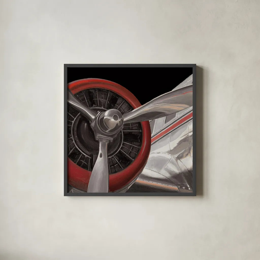 Travel by Air Dark II by Marco Fabiano. Shown in a sleek black glass frame for a contemporary gallery look. Available as an archival giclee rolled canvas, fine art paper, or poster print. SKU 14266a.
