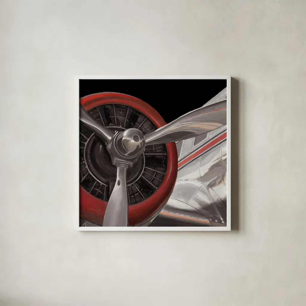 Travel by Air Dark II by Marco Fabiano. Shown in a crisp white glass frame for a clean and minimalist style. Available as an archival giclee rolled canvas, fine art paper, or poster print. SKU 14266a.