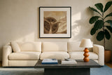 Travel by Air II Sepia No Words by Marco Fabiano. Displayed in a glass frame with matte in a clean modern living room. Available as an archival giclee rolled canvas, fine art paper, or poster print. SKU 33822a.