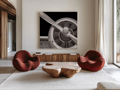 Travel by Air III Dark by Marco Fabiano. Shown as extra-large giant wall art in a modern living room. Available as an archival giclee rolled canvas, fine art paper, or poster print. SKU 14267a.