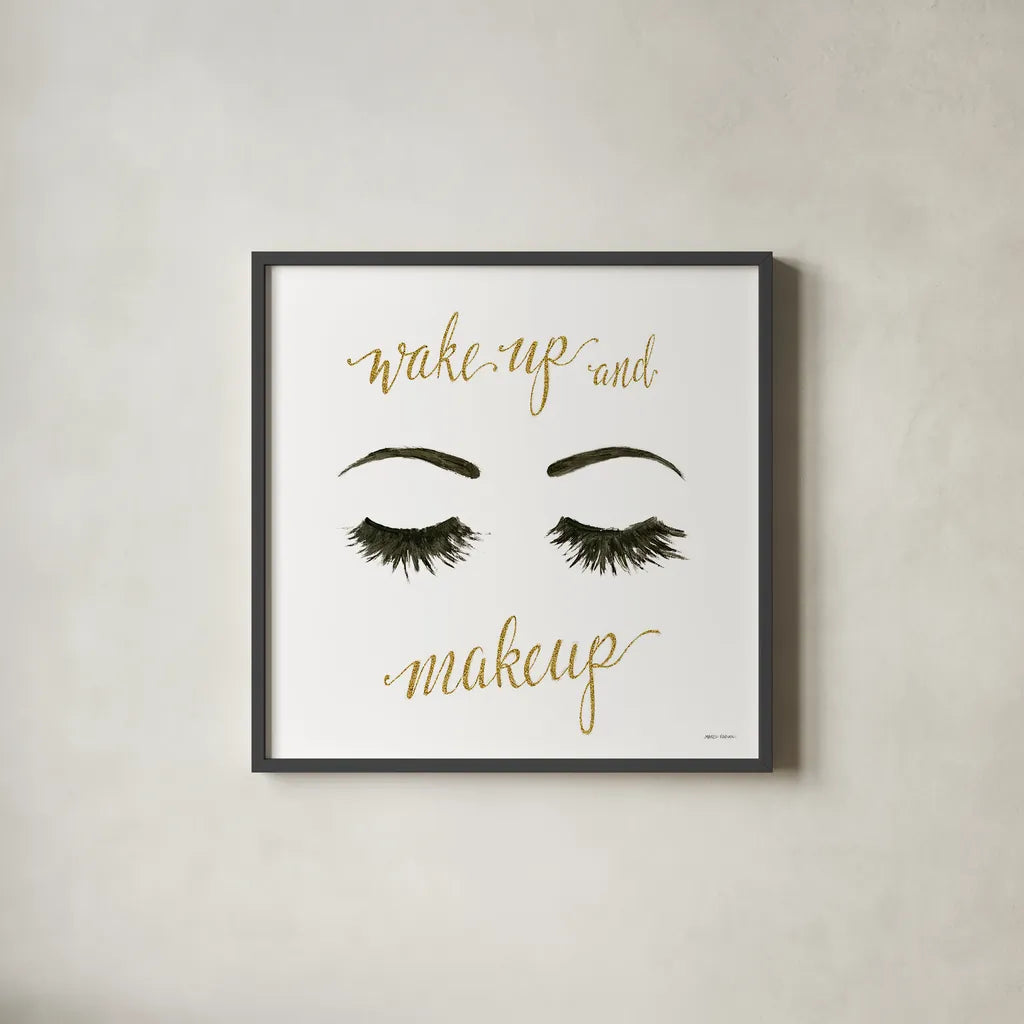 Wake Up and Make Up I by Marco Fabiano. Shown in a sleek black glass frame for a contemporary gallery look. Available as an archival giclee rolled canvas, fine art paper, or poster print. SKU 46222a.