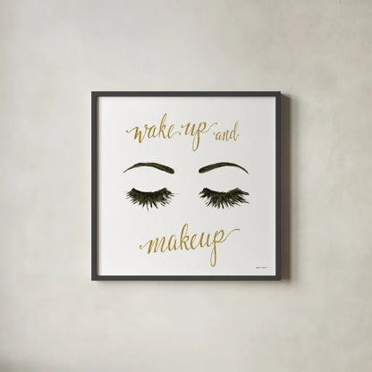 Wake Up and Make Up I by Marco Fabiano. Shown in a sleek black glass frame for a contemporary gallery look. Available as an archival giclee rolled canvas, fine art paper, or poster print. SKU 46222a.