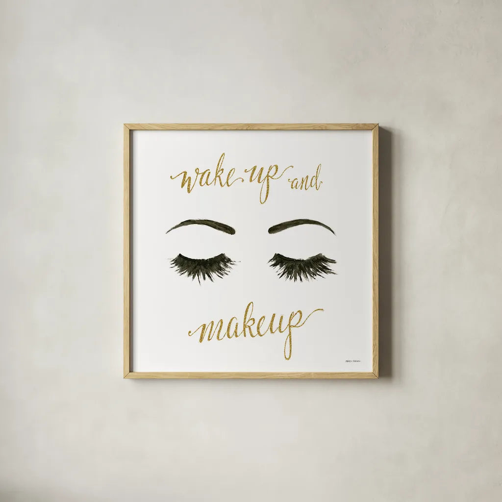 Wake Up and Make Up I by Marco Fabiano. Shown in a natural wood glass frame for a timeless modern aesthetic. Available as an archival giclee rolled canvas, fine art paper, or poster print. SKU 46222a.