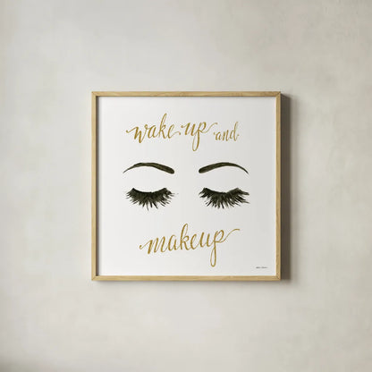 Wake Up and Make Up I by Marco Fabiano. Shown in a natural wood glass frame for a timeless modern aesthetic. Available as an archival giclee rolled canvas, fine art paper, or poster print. SKU 46222a.