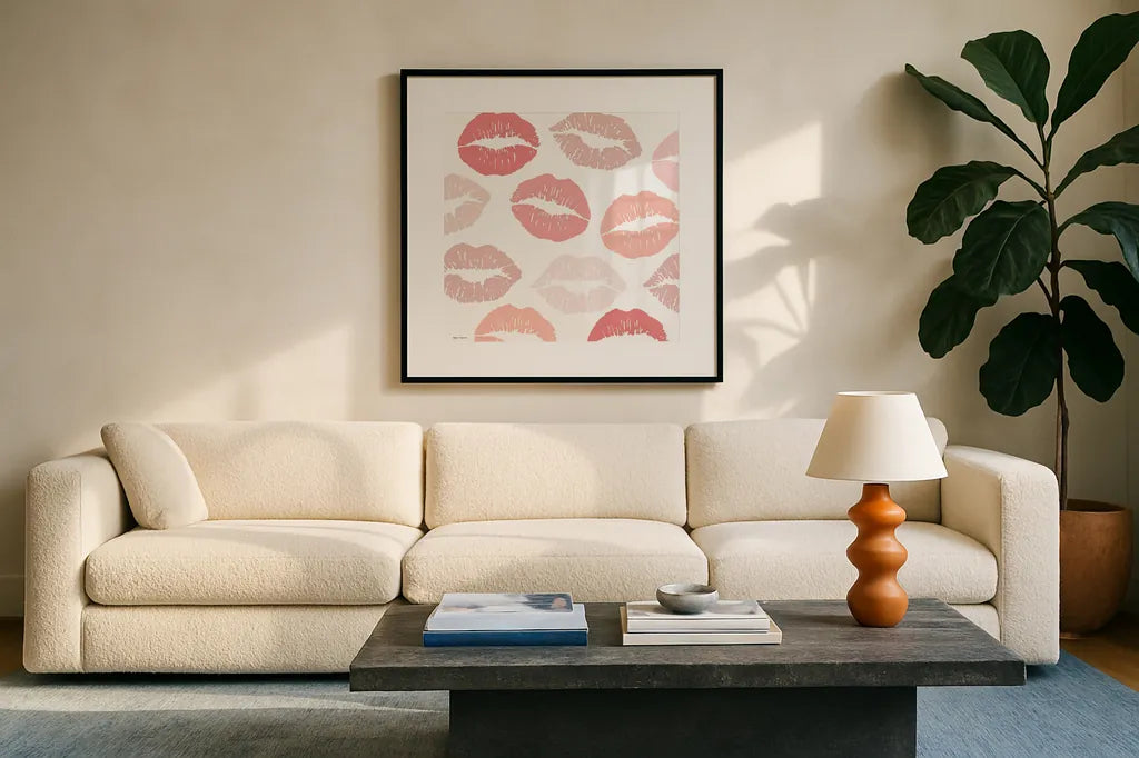 Wake Up and Make Up III by Marco Fabiano. Displayed in a glass frame with matte in a clean modern living room. Available as an archival giclee rolled canvas, fine art paper, or poster print. SKU 46224a.