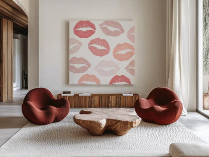 Wake Up and Make Up III by Marco Fabiano. Shown as extra-large giant wall art in a modern living room. Available as an archival giclee rolled canvas, fine art paper, or poster print. SKU 46224a.