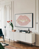 Wake Up and Make Up V Crop by Marco Fabiano. shown as a framed stretched canvas in a living room above a console. Available as a archival giclee rolled canvas, fine art paper, or poster print. SKU 46226i.