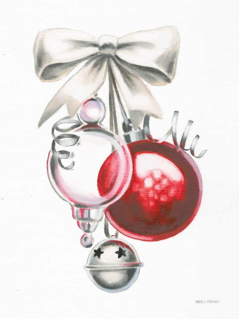 White Christmas Bow and Ornaments by Marco Fabiano