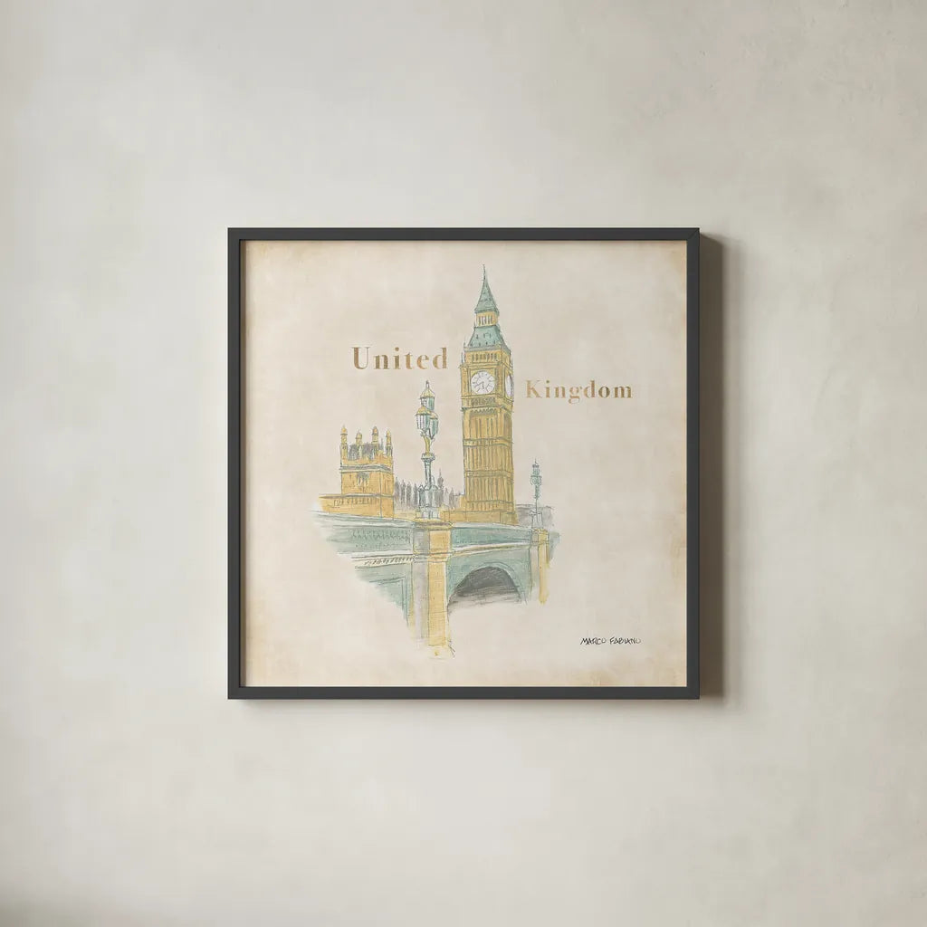 World Trekker II by Marco Fabiano. Shown in a sleek black glass frame for a contemporary gallery look. Available as an archival giclee rolled canvas, fine art paper, or poster print. SKU 37228a.