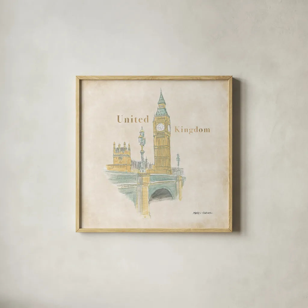 World Trekker II by Marco Fabiano. Shown in a natural wood glass frame for a timeless modern aesthetic. Available as an archival giclee rolled canvas, fine art paper, or poster print. SKU 37228a.