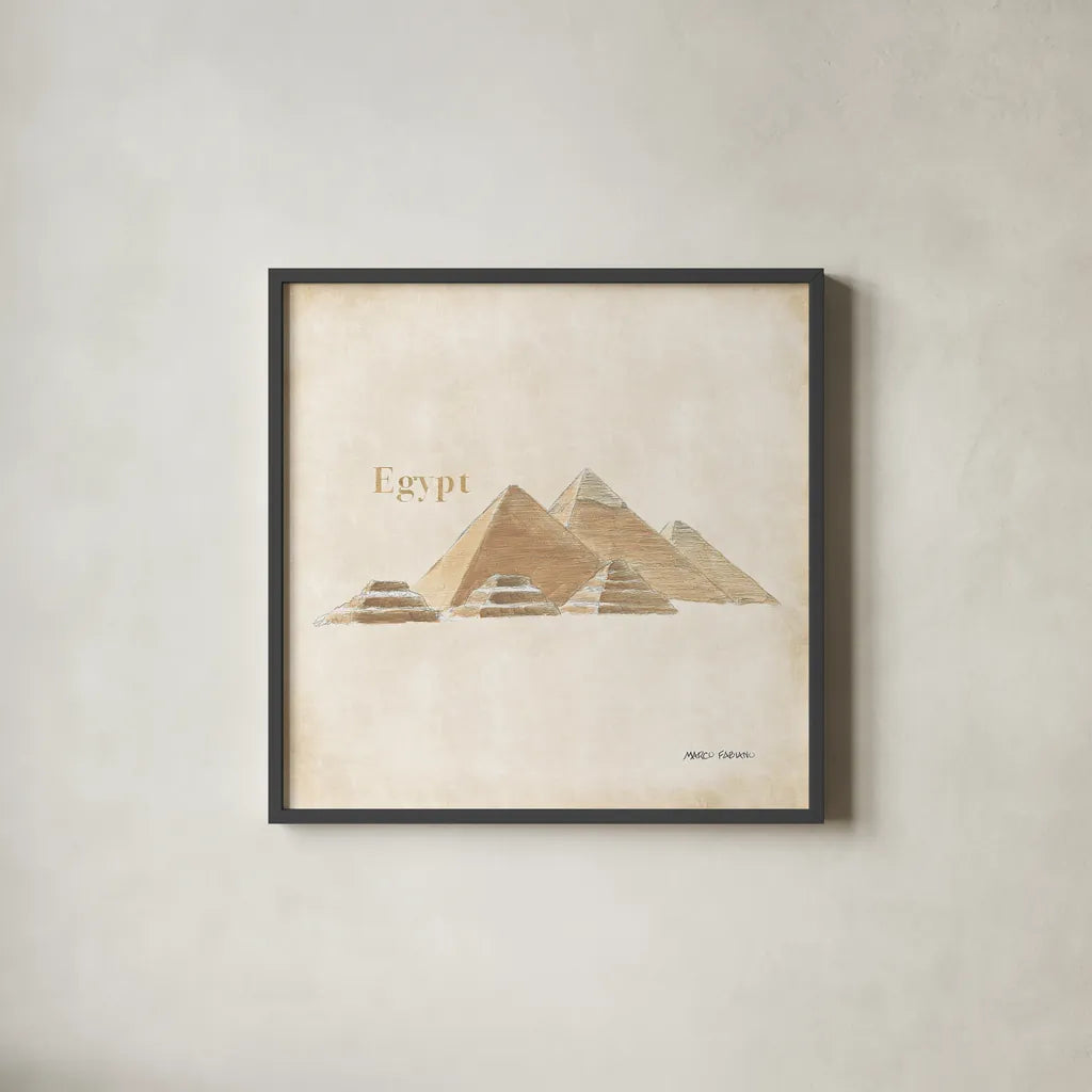 World Trekker IX by Marco Fabiano. Shown in a sleek black glass frame for a contemporary gallery look. Available as an archival giclee rolled canvas, fine art paper, or poster print. SKU 37235a.
