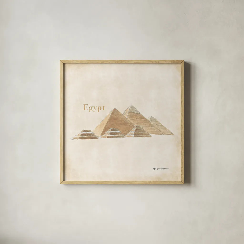 World Trekker IX by Marco Fabiano. Shown in a natural wood glass frame for a timeless modern aesthetic. Available as an archival giclee rolled canvas, fine art paper, or poster print. SKU 37235a.
