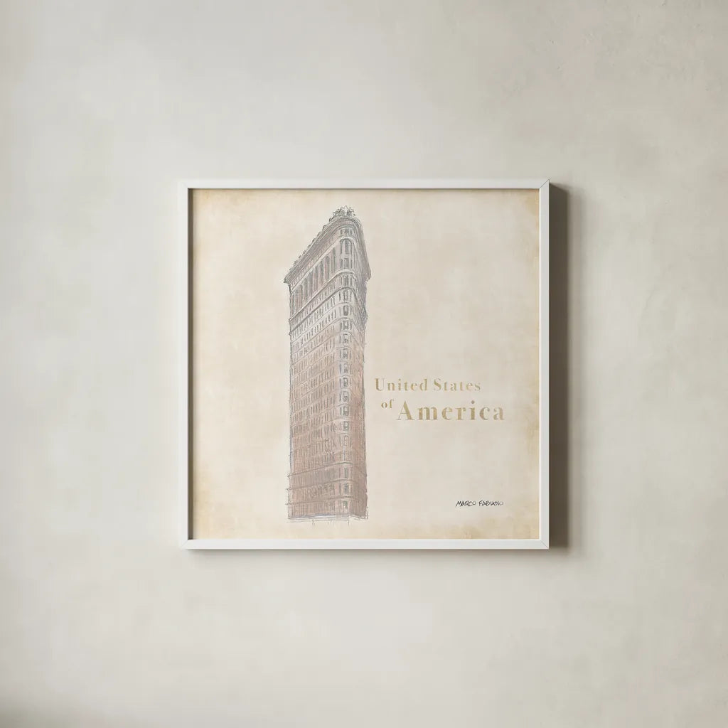 World Trekker V by Marco Fabiano. Shown in a crisp white glass frame for a clean and minimalist style. Available as an archival giclee rolled canvas, fine art paper, or poster print. SKU 37231a.