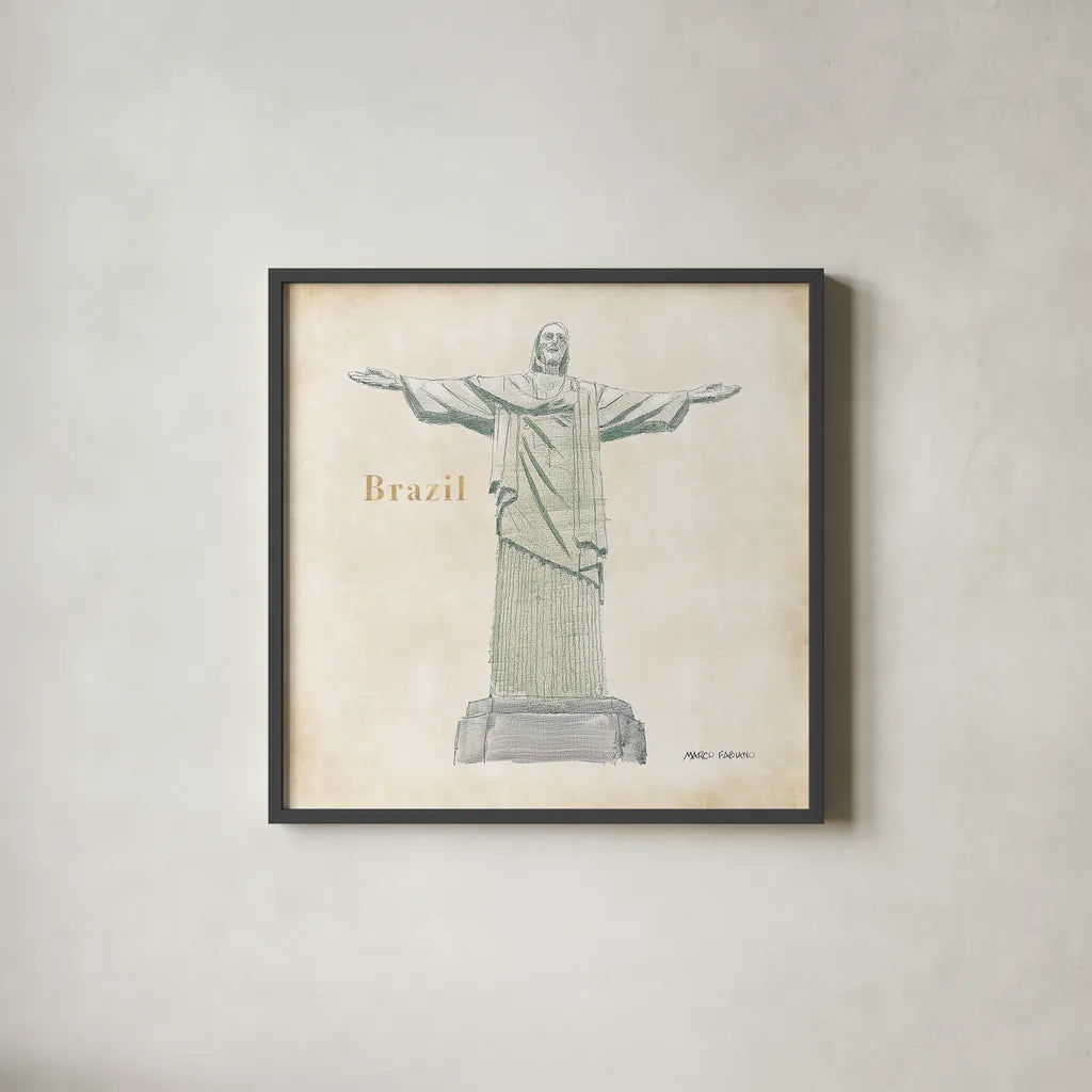 World Trekker VI by Marco Fabiano. Shown in a sleek black glass frame for a contemporary gallery look. Available as an archival giclee rolled canvas, fine art paper, or poster print. SKU 37232a.